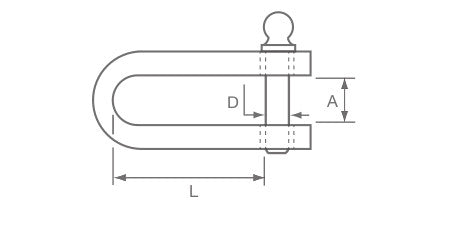 Strip shackle with key pin, extra pin and ring